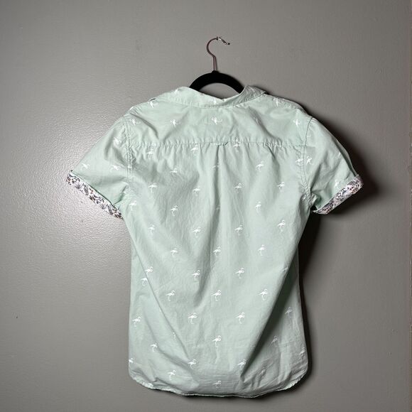Denim & Flower Mint Green Button Up Short Sleeve With White Flamingos Men’s Sz M - Picture 4 of 6